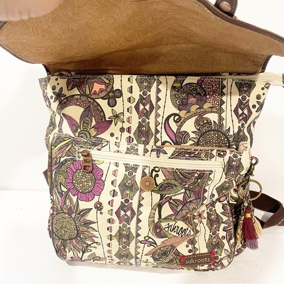 Sakroots Multi Color Convertible Peace bird Backpack Travel - Picture 3 of 6